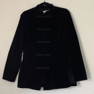 Vintage Merona Velvet Jacket S Black Frog Toggle Mandarin Collar Goth Whimsigoth